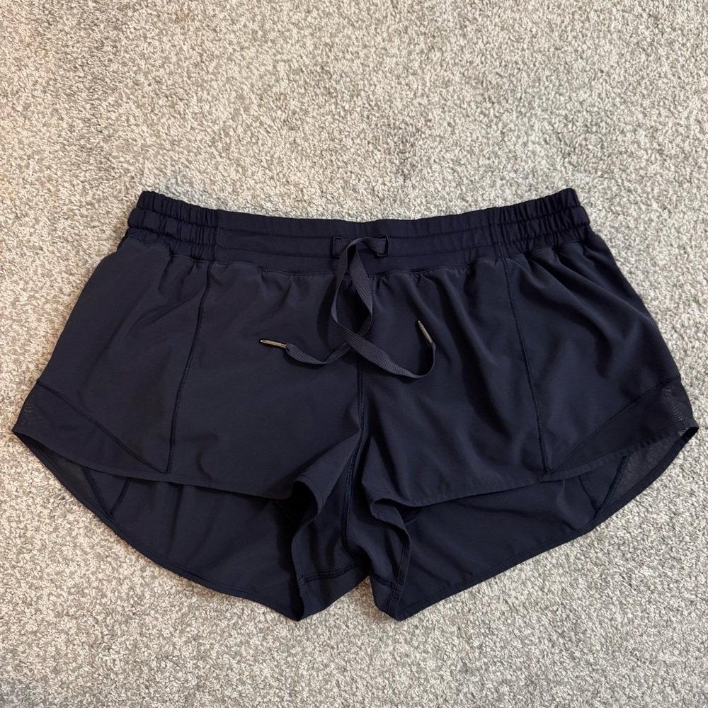 Lululemon Women's Size 12 REG Running Shorts Drawstring Navy Blue 2" Inseam